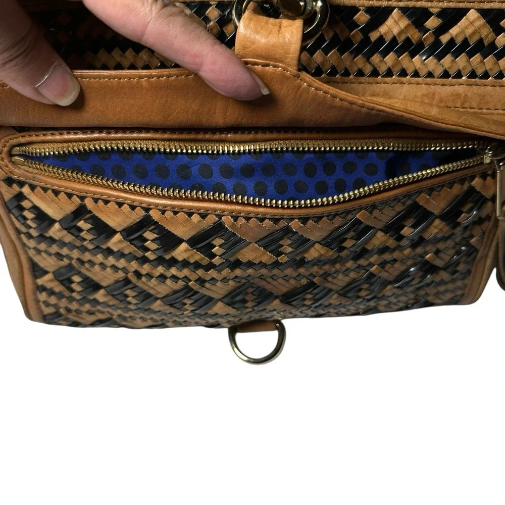 Rebecca Minkoff MAC Woven‎ Leather Crossbody Tan Black Chain Strap Shoulder Bag